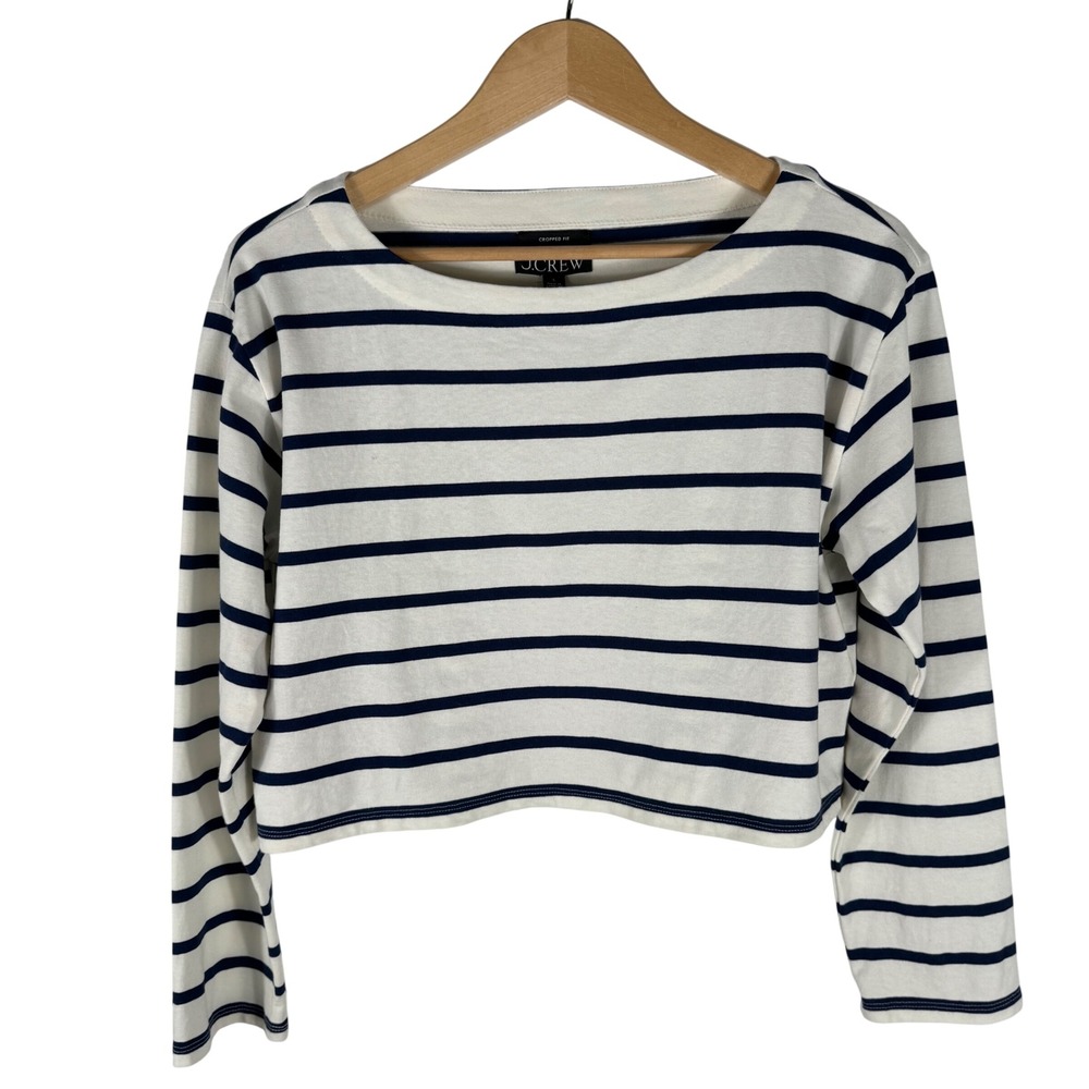 J.Crew Striped Cropped Top Womens S Long Sleeve Boat Neck BX290